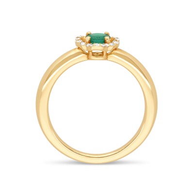 Bague Fleurette or jaune Emeraude, Diamant