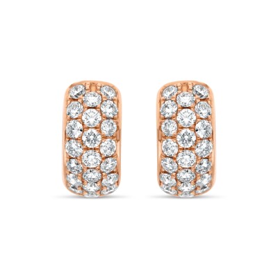 Boucles Créoles or rose Bombées pavées de Diamant