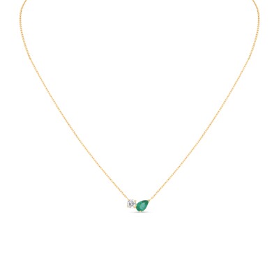 Collier Equilibre Précieux or jaune Emeraude, Diamant