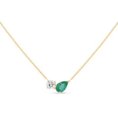 Collier Equilibre Précieux or jaune Emeraude, Diamant