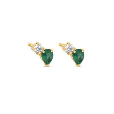 Boucles d'Oreilles Equilibre Précieux or jaune Emeraude, Diamant