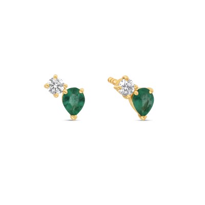Boucles d'Oreilles Equilibre Précieux or jaune Emeraude, Diamant