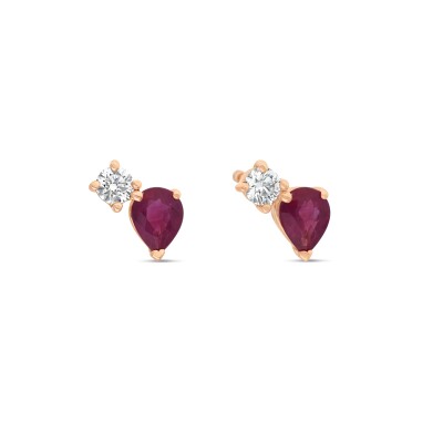 Boucles d'Oreilles Equilibre Précieux or rose Rubis, Diamant