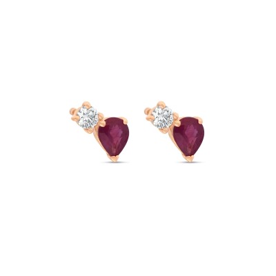 Boucles d'Oreilles Equilibre Précieux or rose Rubis, Diamant
