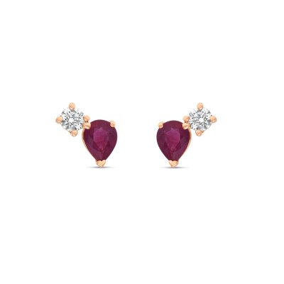 Boucles d'Oreilles Equilibre Précieux or rose Rubis, Diamant