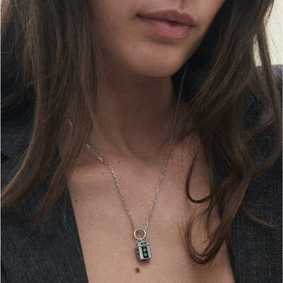 Pendentif STATEMENT Paris Wish Box en argent rhodié et diamants