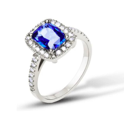 Bague Halo Astral en or blanc, diamant et saphir