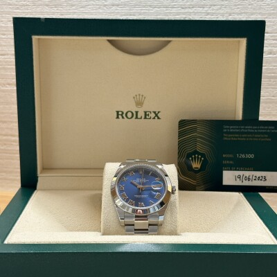 Rolex Datejust 41 – Réf. 126300 – Cadran Bleu Index Chiffres Romains – Full Set – 2023