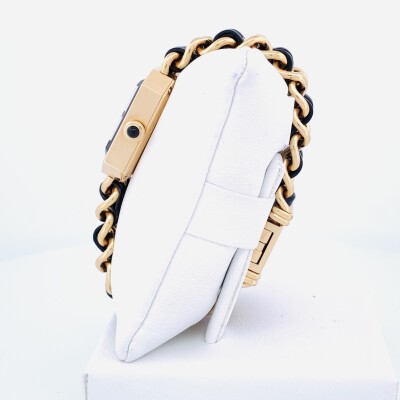 Chanel PREMIÈRE ÉDITION ORIGINALE– Or Jaune – Cadran Noir – Bracelet Chaîne & Cuir Noir