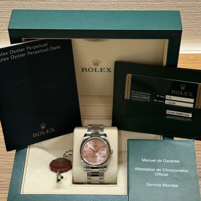 Rolex Datejust 34 – Réf. 115234 – Acier & Or Gris – Cadran Rose – Lunette Cannelée – 2014