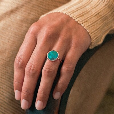 Bague Ginette NY BABY DISC RING en or rose et chrysocolle