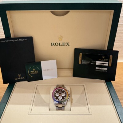Rolex Cosmograph Daytona Rainbow 40 – Ref. 116599RBOW – White Gold – Rainbow Sapphire Bezel – Oyster Bracelet – Full Set