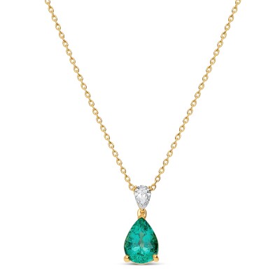 Pendentif Absolu en or jaune, émeraude taille poire et diamant taille poire