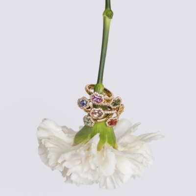 Fleurette Ring – 18K Rose Gold, Multicoloured Sapphires and Diamonds
