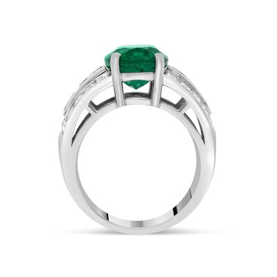 Arcades d’Émeraude Ring – 18K White Gold, Oval Emerald and Diamonds