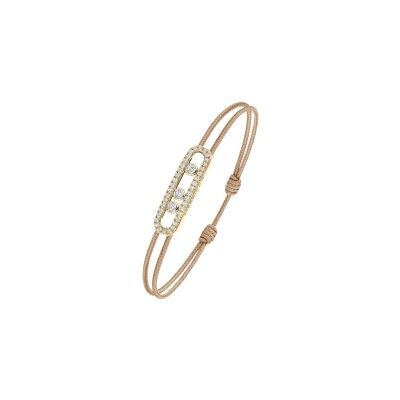 Bracelet cordon Messika Care(s) beige pavé en or jaune et diamants
