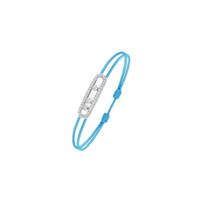 Bracelet cordon Messika Care(s) bleu pavé en or blanc et diamants