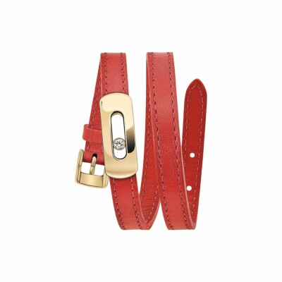 Bracelet Messika My Move en or jaune et diamant sur cuir rouge cerise