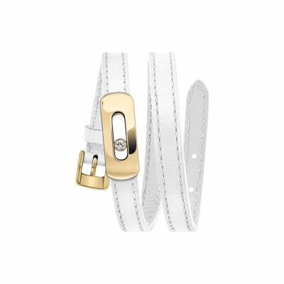 Bracelet Messika My Move en or jaune et diamant sur cuir blanc neige