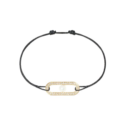 Bracelet Dinh Van cordon Maillon Perle pavé en or jaune, perle Akoya et diamant