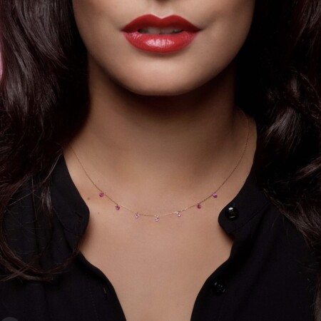 Collier La Brune & La Blonde CONFETTI Rose en or rose, rubis et saphirs rose de 0.90ct