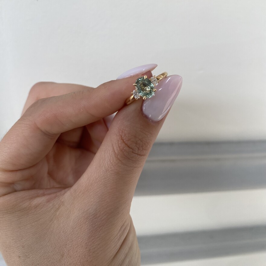 Bague Saphir Vert & Diamants Ovale