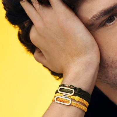 Bracelet sur cordon dinh van Maillon L en or jaune et textile rose