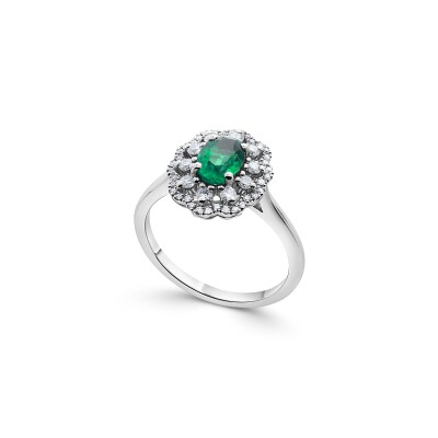 Bague Emeraude Ovale & Halo de diamants