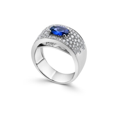 Bague Prestige Pavé diamants et Saphir