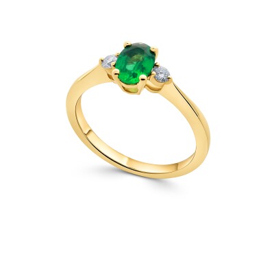 Solitaire Emeraude & Diamants, Or Jaune