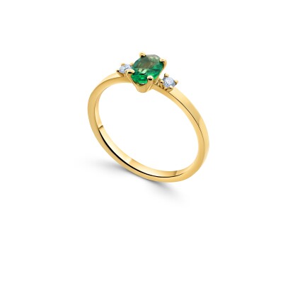 Solitaire Emeraude, Diamants et Or Jaune