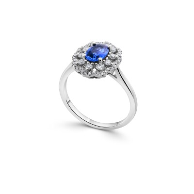 Bague Fleur Saphir Ovale & Diamants