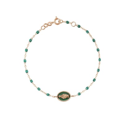 Bracelet Gigi Clozeau Madone en or rose et résine vert émeraude, taille 19 cm