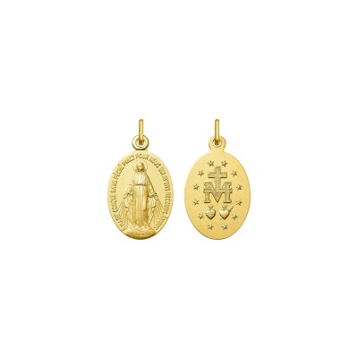 Pendentif Vierge miraculeuse texte en français en or jaune