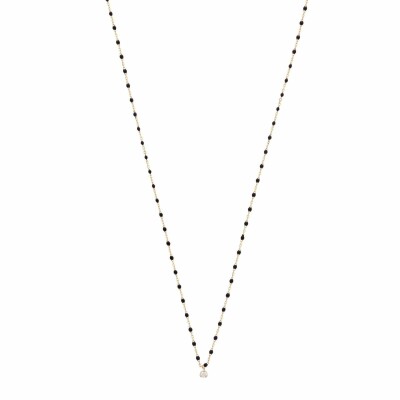 Collier Gigi Clozeau Mini en or rose, résine noire et diamant, 40cm