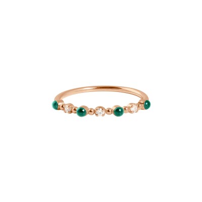 Bague Gigi Clozeau Classique en or rose, résine vert émeraude et diamants, taille 54