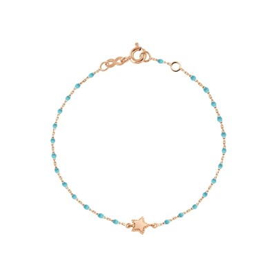 Bracelet Gigi Clozeau Etoile en or rose et résine turquoise bleu, taille 17cm
