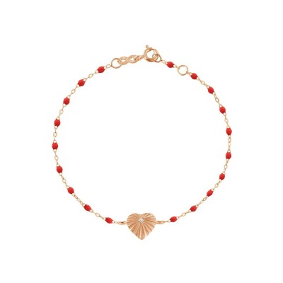 Bracelet Gigi Clozeau Coeur Lumière en or rose, résine coquelicot et diamant, 17cm
