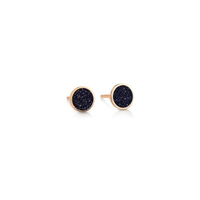 Boucles d'oreilles Ginette NY EVER DISC en or rose et pierre de sable bleue