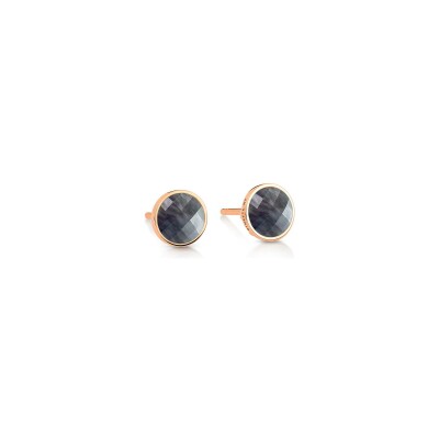 Boucles d'oreilles Ginette NY EVER DISC en or rose et nacre noire