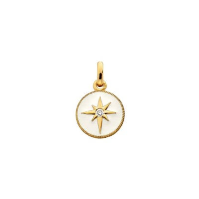 Médaille Arthus Bertrand Étoile en or jaune poli, laque ivoire  et diamant, 10mm