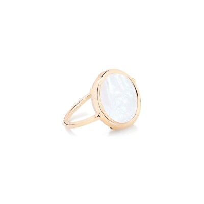 Bague Ginette NY BABY DISC RING en or rose et nacre blanc