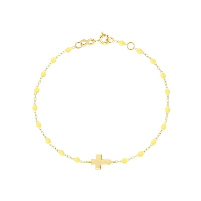 Bracelet Gigi Clozeau Croix en or jaune et résine mimosa, 17cm