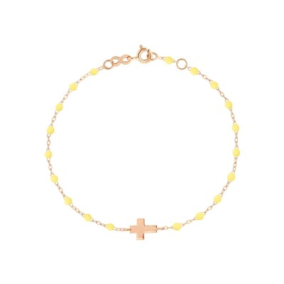 Bracelet Gigi Clozeau Croix en or rose et résine mimosa, 17cm