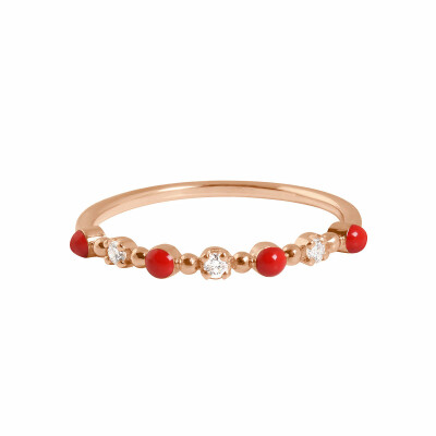 Bague Gigi Clozeau Classique en or rose, résine coquelicot et diamants, taille 54