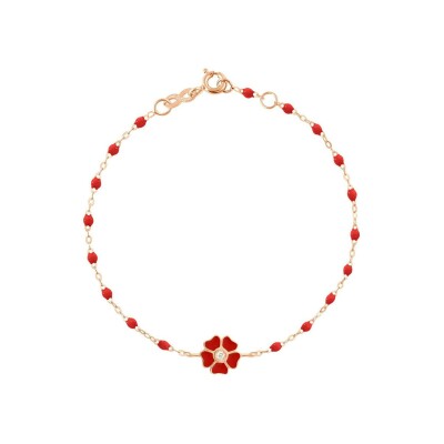 Bracelet Gigi Clozeau Fleur en or rose, résine coquelicot et diamant, taille 17cm