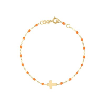 Bracelet Gigi Clozeau Croix en or jaune et résine orange fluo, taille 17cm