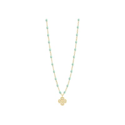 Collier Gigi Clozeau Lucky Trèfle en or jaune, résine jade et diamants, taille 42cm