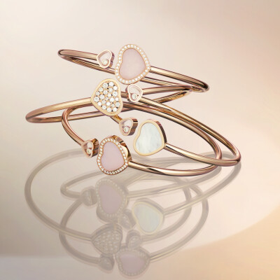 Bracelet Chopard Happy Hearts en or rose et diamants, taille S