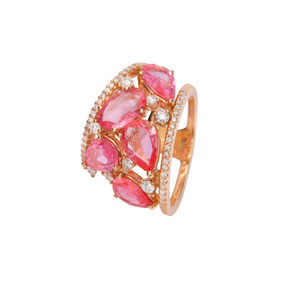 Bague Lotus en or rose, saphirs padparascha et diamants